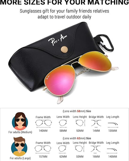 Pro Acme Classic Aviator Sunglasses for Women & Men Glass Lens Metal Frame UV400 Driver Sunglasses