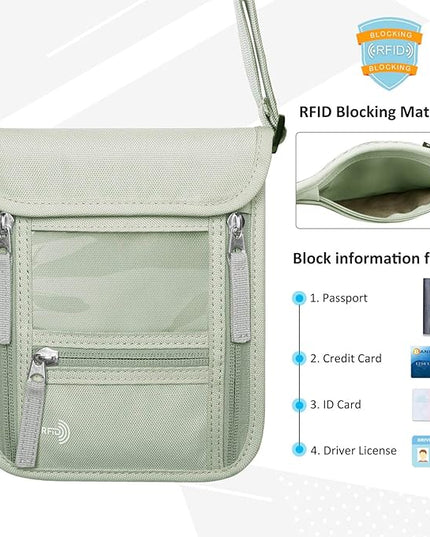 WALNEW Passport Holder Neck Pouch Travel Wallet for Women and Men, RFID Blocking Security Slim Traveling Wallet with Around Neck Lanyard Strap