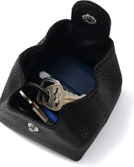 Cockatoo Genuine Leather Coin Pouch Change Holder, Mini Snap Pocket Wallet for Men Women (Black, Large)