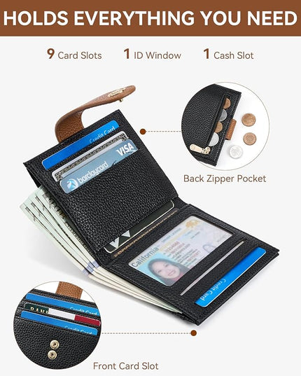 BOSTANTEN Slim Wallet for Women Small RFID Blocking Credit Card Holder Leather Bifold Wallets with Zipper Coin Pocket Black Brown