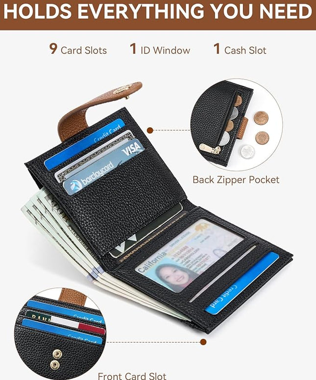 BOSTANTEN Slim Wallet for Women Small RFID Blocking Credit Card Holder Leather Bifold Wallets with Zipper Coin Pocket Black Brown