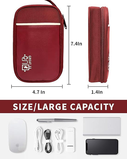 Travel Cable Organizer Bag Pouch Electronic Accessories Carry Case Portable Waterproof All-in-One Storage Bag for Cable,Charger, Phone, Hard Drive，SD Card-Wind Red
