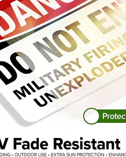 Danger Do Not Enter Military Firing Range Unexploded Shells Sign, 10x7 Inches, 4 Mil Vinyl Decal Stickers Weather Resistant, Made in USA by My Sign Center