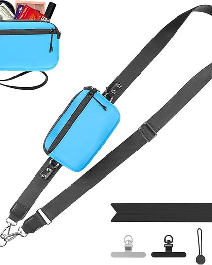 Clip and Go Strap for Phone with Wallet Crossbody, Adjustable Phone Lanyard with Detachable RFID Wristlet Wallet & Ultra-Thin 360° Rotatable Metal Tabs for All Smartphones (Blue)