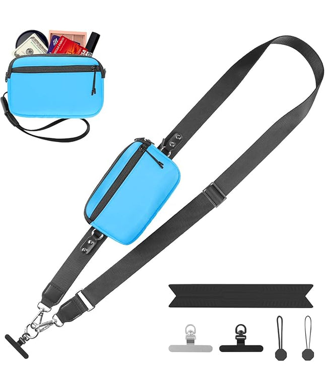 Clip and Go Strap for Phone with Wallet Crossbody, Adjustable Phone Lanyard with Detachable RFID Wristlet Wallet & Ultra-Thin 360° Rotatable Metal Tabs for All Smartphones (Blue)