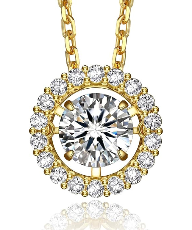 MomentWish Floating Necklace for Women, 0.5/1 Carat Dancing Moissanite Necklace for Her 925 Sterling Silver Pendant Anniversary Birthday Christmas Gift for Wife Mom Girlfriend