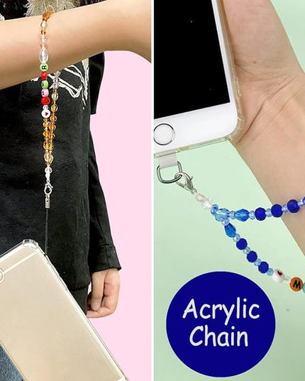 Marble Beaded Phone Wrist Strap, Cellphone Lanyard with Tether Tab, Hands-Free Wristlet Bracelet