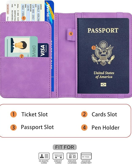 Melsbrinna Premium Leather Passport Holder Covers Case, Waterproof Rfid Blocking Travel Wallet Passport Holder with Pen Holder, Cute Passport Book for Women/Men