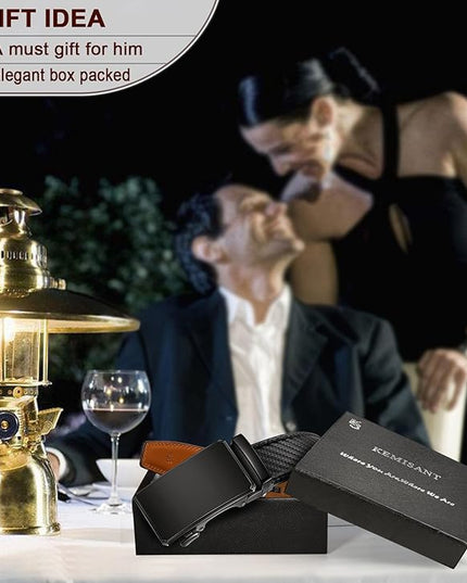 KEMISANT Men Belt 2 Pack, Leather Ratchet Belt Easy Click Slide For Men 1 3/8",Cut for Fit