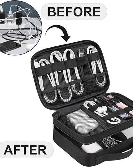MATEIN Electronic Organizer Travel Case, Small Double Layers Cable Organizer for Travel Accessories, Water Resistant Portable Tech Case for Phone, Cords, Charger, Earphone, Tech Gifts, Black