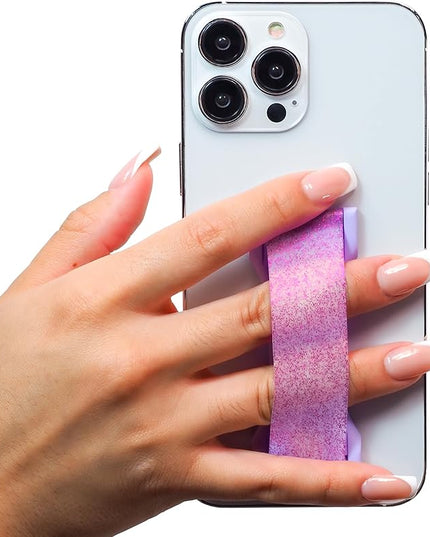 LOVEHANDLE PRO Premium Phone Grip - Silicone Phone Strap - Magnetic Phone Mount and Kickstand for Smartphone and Tablet - Amethyst Glitter Silicone