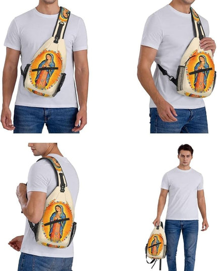 Our Lady of Guadalupe Sling Bag Crossbody Bags Clovers Chest Bag for Travel Hiking for Men Women Flower Mary 5