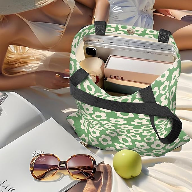 Canvas Tote Bag for Women，Cute Heavy-Duty Shoulder Bag with Zipper Pocket -Travel Tote for Grocery, Gym,Shopping