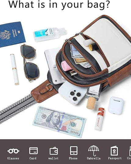 Sling Bag for Women Crossbody Bag Fanny Pack Cross Body Sling Purse Vegan Leather Trendy Travel Purse Black/White/Brown