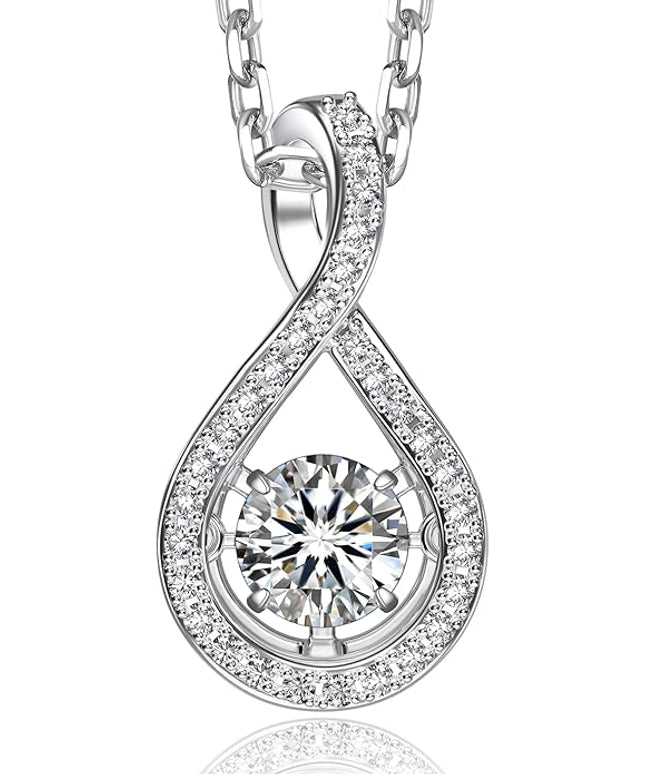 MomentWish Necklace for Women, Sparkling Gift for Her, 1Carat Moissanite Heart Pendent for Her, 925 Sterling Silver Dance Necklace for Anniversary Christmas Valentines