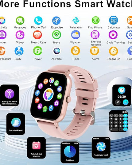 Smart Watch for Men Women Compatible with IOS Android Phone, 1.83" Full Touchscreen IP68 Waterproof Smart Watches,Fitness Tracker with Make/Recive Call 123+ Sport Modes Heart Rate/Sleep Monitor,Pink