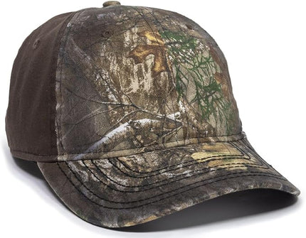 Realtree Edge Stained Camo Hunting Hat – Low Profile Structured Baseball Cap with Frayed Visor, Adjustable Snapback, One Size