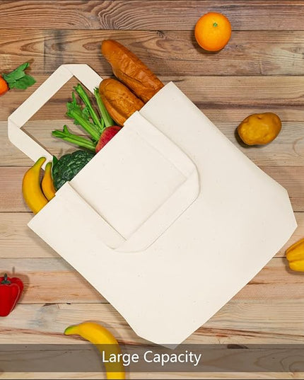 TOPDesign 12-Pack Super Strong Large 12oz Cotton Canvas Tote Bags, Reusable Grocery Shopping Cloth Bags, Fashionable Two-Tone Totes for Crafts, DIY Your Creative Designs