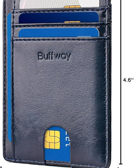 Buffway Slim Minimalist Front Pocket RFID Blocking Leather Wallets for Men and Women - Alaska Blue