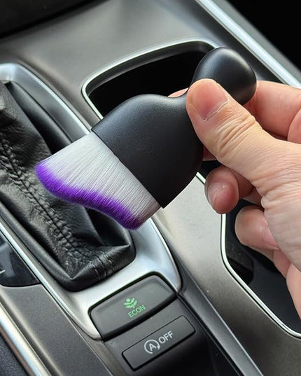 Car Detailing Brush, Soft Bristle Cleaning Brush, Scratch-Free Auto Duster Tool for Dashboard, Air Vents, Leather & Interior Cleaning (Black&Purple with Cap)