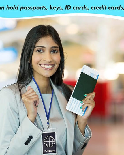 Patelai 50 Pcs 4 x 5.5 Inch Clear Passport Holders with Lanyard Extra Large PVC Card Holder Waterproof Name Badge Holder for Cruise Vacation Credit Card Plane Ticket Receipt (Blue)
