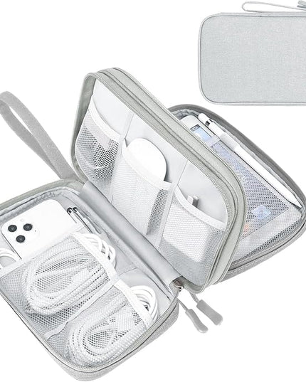 FYY Electronic Organizer, Large Travel Cable Organizer Bag Pouch Electronic Accessories Carry Case Portable Waterproof Double Layers All-in-One Storage Bag for Cable, Cord, Charger, Phone, Grey