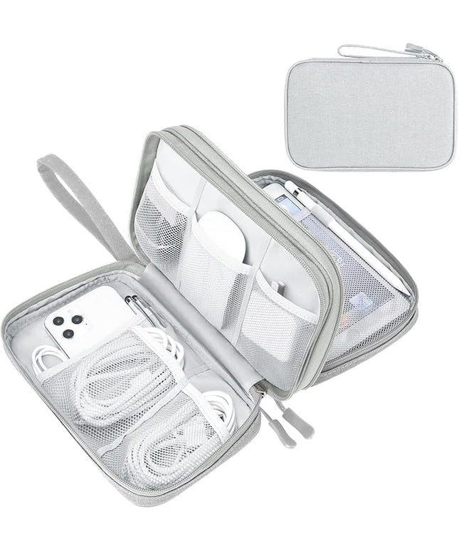 FYY Electronic Organizer, Large Travel Cable Organizer Bag Pouch Electronic Accessories Carry Case Portable Waterproof Double Layers All-in-One Storage Bag for Cable, Cord, Charger, Phone, Grey