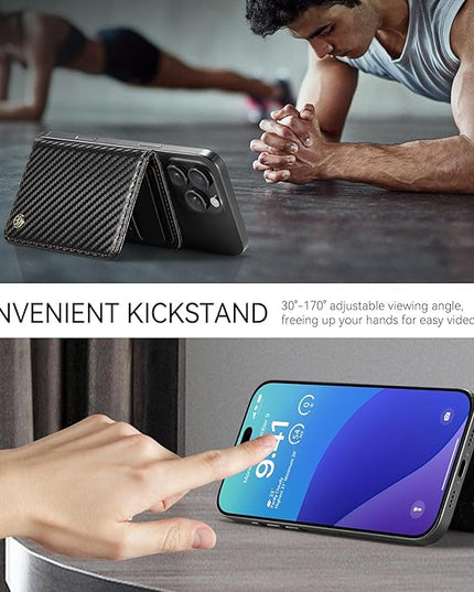 Defencase for Magsafe Wallet Magnetic Card Holder RFID Blocking, Minimalist Phone Wallet for MagSafe Phones and Cases for iPhone 17/16/ 15/14/ 13/12/ Pro/Max/Plus/Air, Carbon Fiber Black