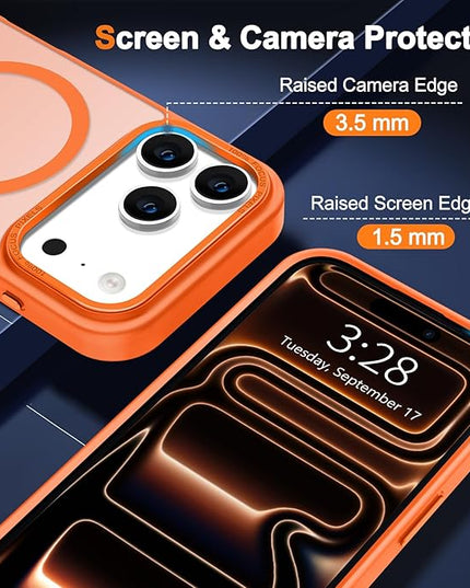 Hython Case for iPhone 17 Pro Case Magnetic Translucent Matte Phone Cases 6.3" [Compatible with MagSafe] Thin Slim Fit Shockproof Bumper Hard Protective Cover for Women Men Girls, Frosted Orange