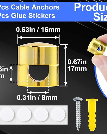 4 Sets Charger Holders for Cords, Gold Color Adjustable Cable Anchor Holders, Adhesive Metal Cord Clips, Cable Management Wire Organizers for Desk, Office, Nightstand