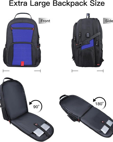 Extra Large Backpack, Travel Backpack, Sturdy TSA Water Resistant 17.3 Inch Backpacks with USB Port, Anti Theft Business Computer Backpacks Gifts for Men Women, Dark Blue