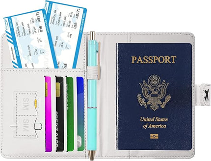 Passport Holder, Travel Wallet Cover with Pen Loop | Cute RFID Blocking Leather Case with Magnetic Closure for Travel Essentials-Leopard