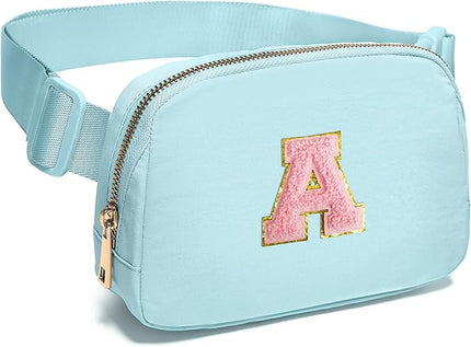 Gitus Gifts for 7 8 9 10 11 Year Old Girls Belt Bag Fanny Pack Crossbody Bags with Initial Letter Patch Birthday Gifts for Daughter Sister Friends Teen girls (Icing Blue-A)