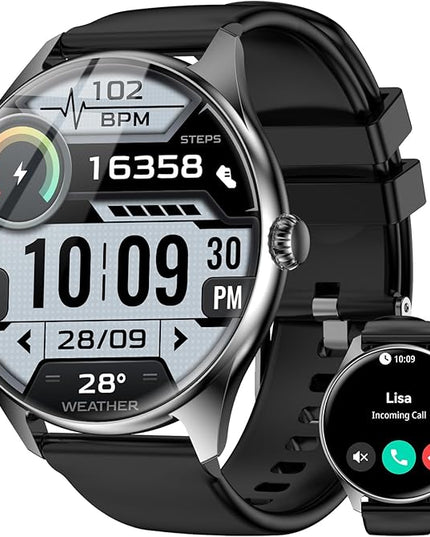 iBesi Smart Watches for Men Women with 1.43" AMOLED Display, 7-Day Battery, 120+ Sport Modes, Bluetooth Calling, Heart Rate & Sleep Monitor, IP68 Waterproof Compatible for iPhone and Android (Black)