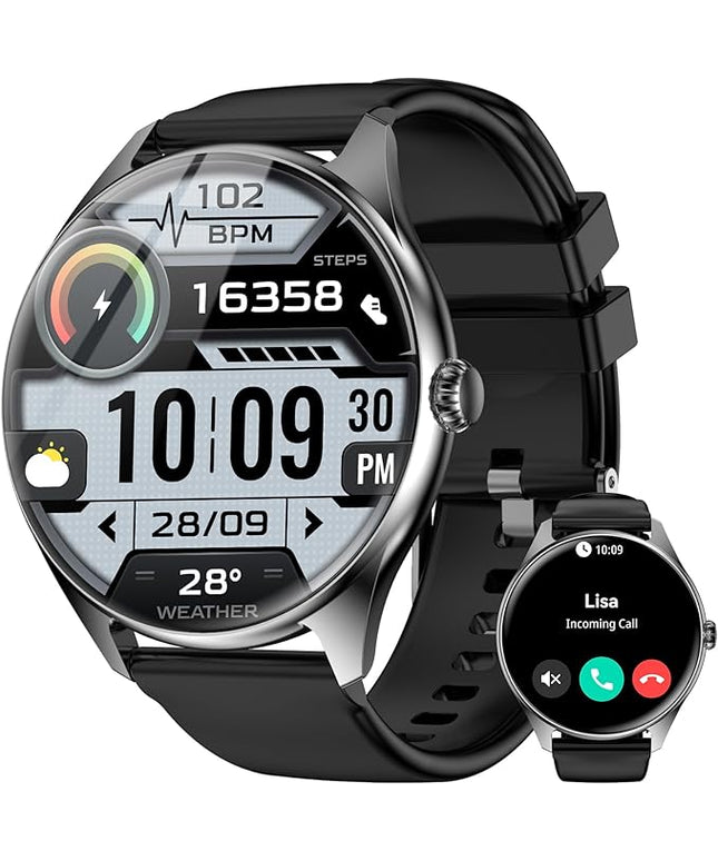 iBesi Smart Watches for Men Women with 1.43" AMOLED Display, 7-Day Battery, 120+ Sport Modes, Bluetooth Calling, Heart Rate & Sleep Monitor, IP68 Waterproof Compatible for iPhone and Android (Black)