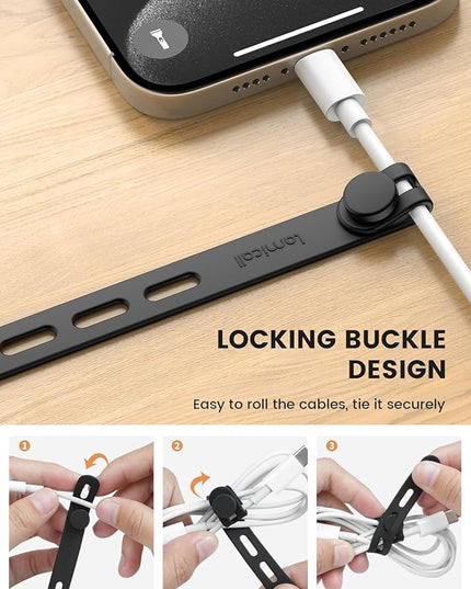 10Pack Silicone Cable Ties Cord Organizer Wrap - Lamicall Durable Reusable Wire Management with Lock Buckle, Elastic Charger Cable Strap Ties, Electrical Cord Keeper for Travel, Home Accessories
