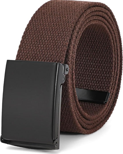 WHIPPY Canvas Web Belt Flip-Top Solid Black Military Buckle Fully Adjustable Mens Webbing Belts Cut To Fit