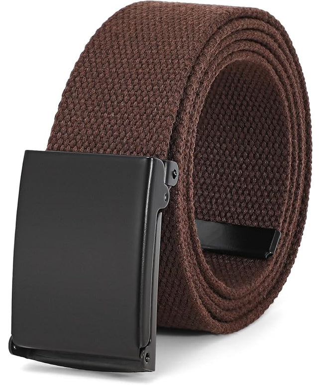 WHIPPY Canvas Web Belt Flip-Top Solid Black Military Buckle Fully Adjustable Mens Webbing Belts Cut To Fit