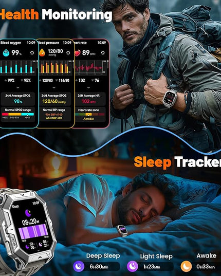 LIGE Military Smart Watches for Men(Answer/Make Calls),100-Day Battery Life,2.13" AMOLED Outdoor Sports Smartwatch with Compass,Fitness Tracker for Android iOS,AI Voice,Sliver