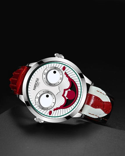 NIBOSI Watches for Men Analog Quartz Clown Dial Wrist Watches Unique Weird Fashion Cool Watch Waterproof Leather Strap Men's Watches