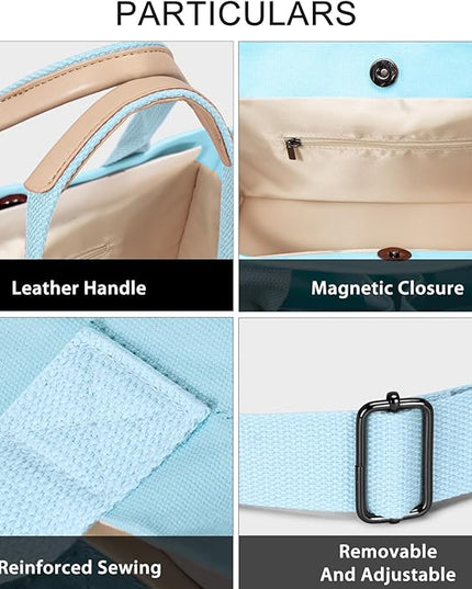 Canvas Tote Bag for Women Crossbody Work Purse with Pockets Top Handle Handbag Satchel Bags for Travel Nurse Teacher