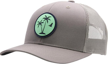 LINDO Trucker Hat [ Palm Tree 2.0 Design ] for Men and Women: Mid Profile Cap with Breathable Mesh Back and Adjustable Snap