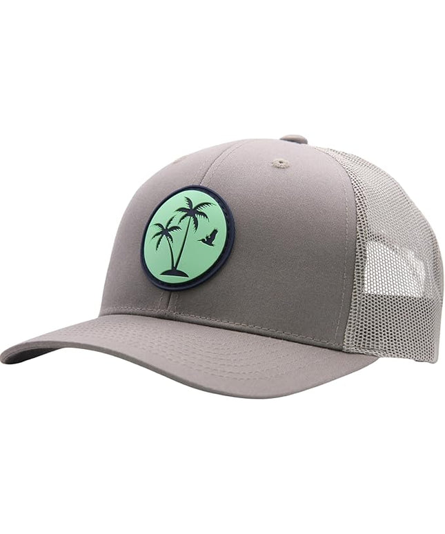 LINDO Trucker Hat [ Palm Tree 2.0 Design ] for Men and Women: Mid Profile Cap with Breathable Mesh Back and Adjustable Snap