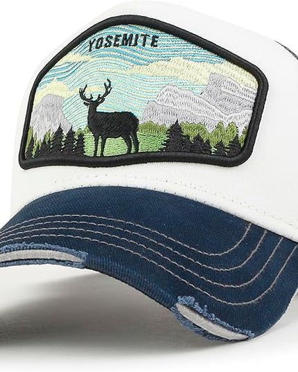 ililily Premium Howels Embroidery Vintage Baseball Cap Distressed Trucker Hat