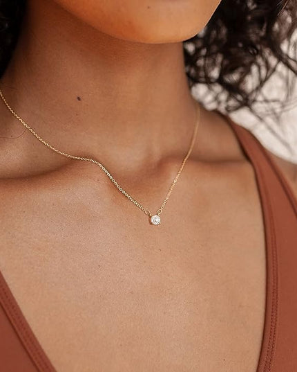 Tewiky Dainty 14k Gold Plated/Silver Cubic Zirconia Necklaces for Women, Simple CZ Jewelry Necklaces Trendy Gifts