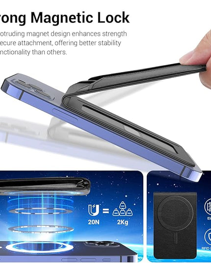 Padike for Magsafe Wallet, Magnetic Phone Wallet with Elastic Band for Extra Card Storage, Magnetic Card Holder with Adjustable Kickstand (Black)