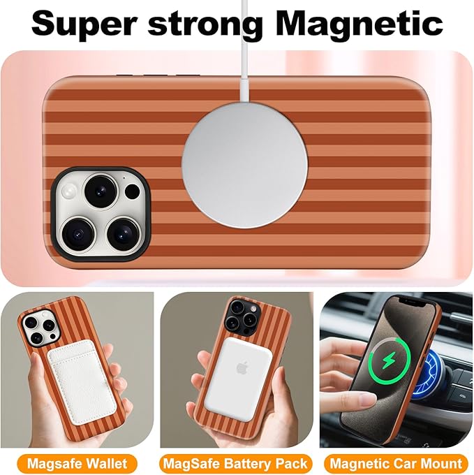 Magnetic for iPhone 11 Case Cute Stripes Phone Case, Shockproof Slim TPU and Hard PC Protective Phone Cover Compatible with MagSafe Designed for Women Girls, Deep Brown