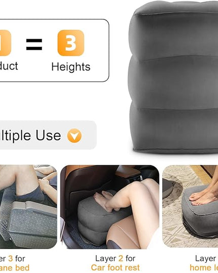 Maliton Inflatable Foot Rest Pillow for Air Travel, Toddler Airplane Travel Essentials, Car Seat Foot Rest for Kids, Adjustable Height Leg Rest Pillow for Airplane, Home, Office(Dark Grey, 2 Pack)