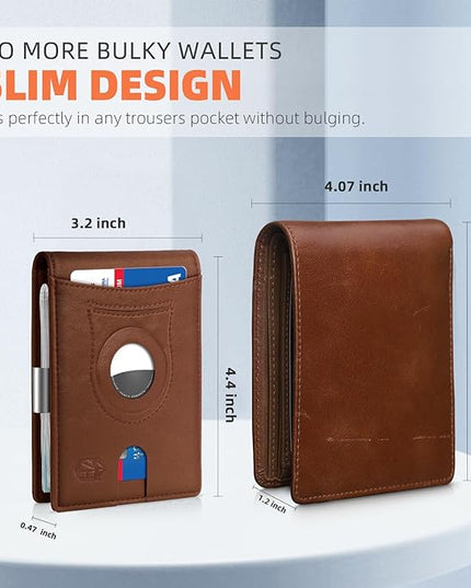 Zitahli Men's Wallets Airtag Holder Slim Rfid Leather with Gift Box