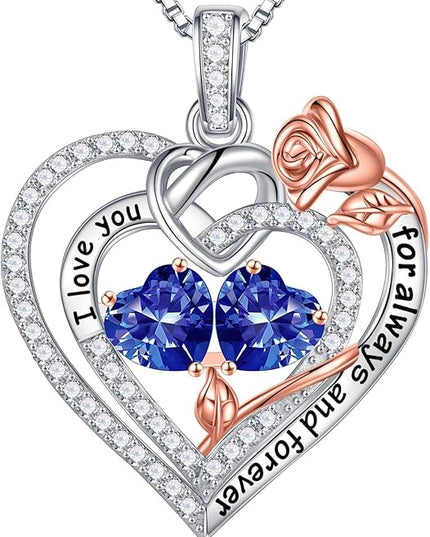 Iefil Christmas Gifts for Wife Women - 925 Sterling Silver Double Birthstone Necklace, Anniversary Birthday Gifts for Women, Jewelry Gift for Wife Girlfriend Mom Her